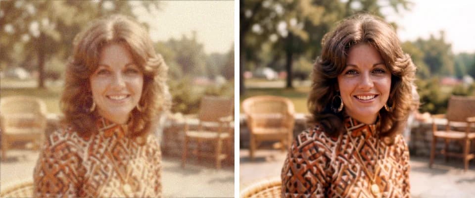 Blurry and low quality photo before and after restoration